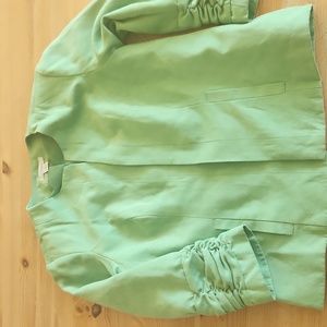 Dress barn faux suede green ruched sleeve jacket